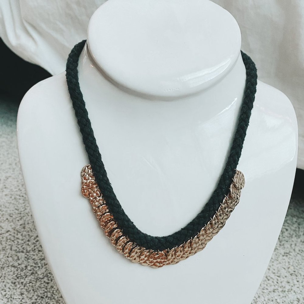 Boho Woven Black Rope and Gold Coin Necklace
